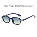 Fashionable square sunglasses featuring dark blue frames with green-yellow gradient lenses - Blue Frame Green Yellow Lens