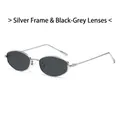 Occhiali da sole cat-eye retrò con montatura in argento e lenti grigio scuro alla moda - Montatura Argento Lente Grigio Nero