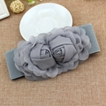 Ceinture élastique grise classique avec deux grandes roses en mousseline pour femmes - Gris