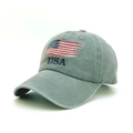 Casquette de baseball rétro en coton délavé avec broderie drapeau USA et design classique - Taille unique / Gris