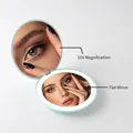 Foldable mint green LED makeup mirror with 10X magnification and dual-sided views - 10X Magnification / Mint Green