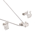 Set collana e orecchini a perno con ciondolo gatto cavo in acciaio inossidabile argento - Stile Gatto Traforato / Argento (KS128380-KFC)
