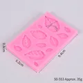Macro detail of leaf silicone mold showing dimensions for fondant and DIY baking - 50-553 Leaf / Pink