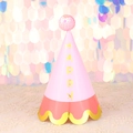 Pink party hat with gold HAPPY text and sparkling sequin pom-pom for birthdays - Pink Color Blocking Happy Sequin Ball Hat