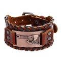 Bracelet large en cuir marron avec hache viking et plaque en bronze au style punk - Bracelet Marron/Hache en Cuivre Rouge Antique / Cuivre rouge antique