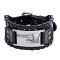 Bracelet manchette large en cuir noir avec hache viking et boucle argentée - Bracelet Noir/Hache en Argent Antique / Argent Antique