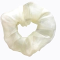 White organza scrunchie with a soft puffy texture for women's hair styling - Off-white
