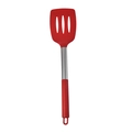 Red silicone slotted spatula with stainless steel handle and hanging loop for non-stick pans - Slotted Spatula (PP Bag) / Red