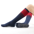 Over-the-knee five-toe yoga socks in navy blue and red with anti-slip dots on sole - One Size / (Full Toe) Striped Navy Blue