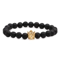 Matte black volcanic stone bracelet with a golden crown bead on a white background - Lava Stone Gold Crown (Single)