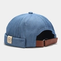 Classic blue denim docker hat with brown leather strap and vintage metal buckle detail - Adjustable / Denim Blue (NH Label)
