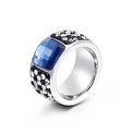 Chunky silver ring featuring a square blue center stone and black pave setting - US 6 / Silver Square Blue Zirconia Style (KR31018-K)