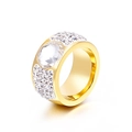 Gold plated wide band ring featuring a large round center stone and pave accents - Gold Clear Round Zirconia Style (KR32065-K)