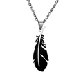 Detailed view of bicolor feather pendant with high-quality polished steel chain - Plain / Black