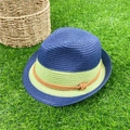 Cappello di paglia a contrasto blu navy e verde per vacanze al mare e protezione solare - Blu Notte