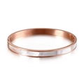 Elegante bracciale rigido 6mm in acciaio oro rosa con inserti in conchiglia bianca - Stile con Intarsio di Conchiglia (KB124379-K) / Oro Rosa (KB124379-K)