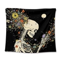Arazzo bohémien con scheletro floreale e fiori colorati su sfondo nero intenso - GT111042 (Scheletro con Fiori) / 100*150CM (Tessuto Spazzolato)