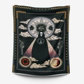 Bohemian tarot tapestry featuring a gothic skull and moon stars design in black gold - Cloaked Skeleton (GT310006) / 73x95cm (Brushed Fabric)