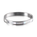 Minimalistische zilveren titanium armband met rechthoekige schelpinleg en glans - Zilver (KB124384-K)