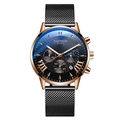 Close-up of Gadyson men's quartz watch featuring rose gold case and black mesh strap - Black Mesh Strap Rose Gold Case