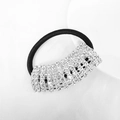 Schwarzes elastisches Haargummi mit versilberter Schnalle und glitzernden Straßsteinen - Stil B (7 Reihen 12 Spalten)