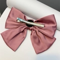 Eleganter altrosa Satin-Haarclip mit Schleife und silberner Entenschnabelklemme - Rosa Entenschnabel-Clip