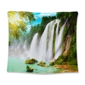 Arazzo quadrato bohémien con cascata verdeggiante e paesaggio forestale soleggiato - Sorgente di Montagna Soleggiata(GT110041) / 73X95CM/Tessuto Spazzolato