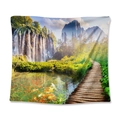 Arazzo bohémien con stampa di paesaggio con cascata, laghetto di carpe koi e montagne - Laghetto con Carpe Koi(GT110043) / 73X95CM/Tessuto Spazzolato