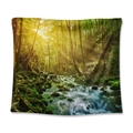 Bohemian forest river landscape tapestry with green trees and mossy stream stones - Lush Green Forest (GT110058) / 73X95CM/Brushed Fabric