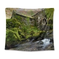 Bohemian home decor pillowcase featuring a green mossy stone water mill scenery - Stone House Waterwheel (GT110057) / 73X95CM/Brushed Fabric