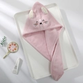 Asciugamano per capelli in pile corallo rosa con ricamo a gatto e orecchie carine - Cappello A Tricorno Con Gattino Ricamato Rosa / Cappello Tricorno Ricamato 65*25cm