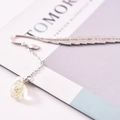Silver metal feather bookmark with pearl and white dried flower glass ball pendant - White Gypsophila