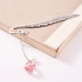 Silver feather metal bookmark with white pearl and pink dried flower glass ball pendant - Red Gypsophila
