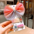 Coffret de barrettes princesse bleu et rose avec nœud pailleté et flocons de neige - Ensemble Rose Dégradé de 3 Pièces / Nœud Rose Dégradé