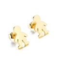 Polished gold stainless steel cartoon boy stud earrings with butterfly backs on white - Person Silhouette / Gold (KE89944-K)