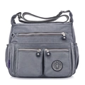 Waterproof grey nylon crossbody bag for women featuring multiple zipper pockets - Light Gray
