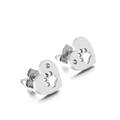 Polished silver heart stud earrings with hollow paw prints and embedded rhinestones - Steel Heart Paw Style (KE89961-K) / Steel