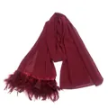 Dettaglio di sciarpa in chiffon bordeaux con elegante bordo di piume in tinta - Borgogna