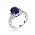 Silver-plated ring with large oval sapphire blue zircon and intricate filigree details - Sapphire Oval Style (96140-)