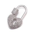 Silver micro-paved heart lock pendant with zircons for DIY jewelry making and keychains - Silver