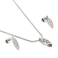 Set collana e orecchini a foglia cava in acciaio inossidabile su sfondo bianco - Stile Foglia Cava Color Acciaio (KS128396-KFC)