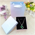 Teardrop green gemstone necklace with light blue gift box and matching paper bag - Light Blue Square Gift Box (With Props)