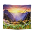 Landscape wall tapestry featuring sunset mountain forest and purple flowers on white background - Valley Sunset / 73X95CM (Cross-border Brushed)