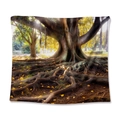 Nature wall tapestry featuring a massive ancient tree with golden sunlight and forest roots - Vigorous Ancient Tree Roots / 73X95CM (Cross-border Brushed)