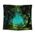 Mystical forest tapestry with glowing butterflies and mushrooms in deep green and blue - Dreamy Fluorescent Forest / 73X95CM (Cross-border Brushed)