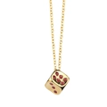 Hip hop style gold dice pendant necklace with red dots on a thin link chain for unisex - Gold Red