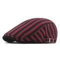Breathable flat cap featuring vertical red and black stripes with silver buckle - Adjustable / Red