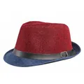 Fashionable red and blue two-tone woven Fedora hat with black leather band for men and women - M (56-58cm) / Red-Blue Color Blocking