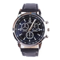 Men's fashion wrist watch with black leather strap and multi-functional chronometer dial - Black Dial Black Strap Watch