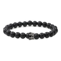 Dettaglio del bracciale in pietra nera opaca con ciondolo a corona e sfere di rame - Pietra Nera Opaca Corona Nero Fumo